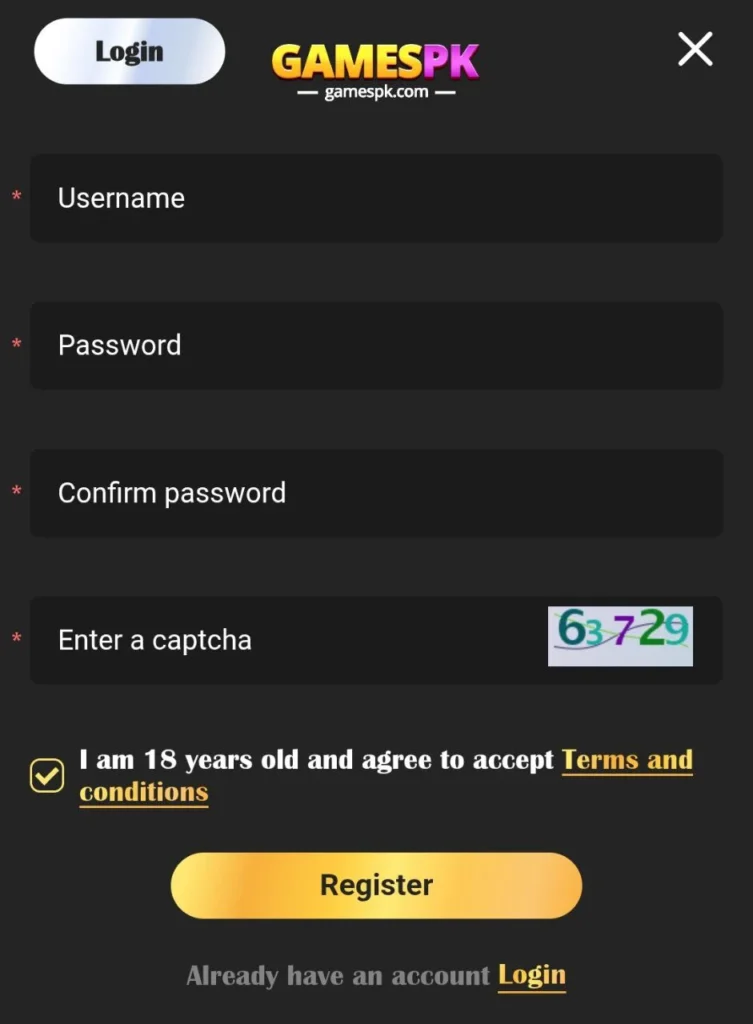GamesPK Registration Process